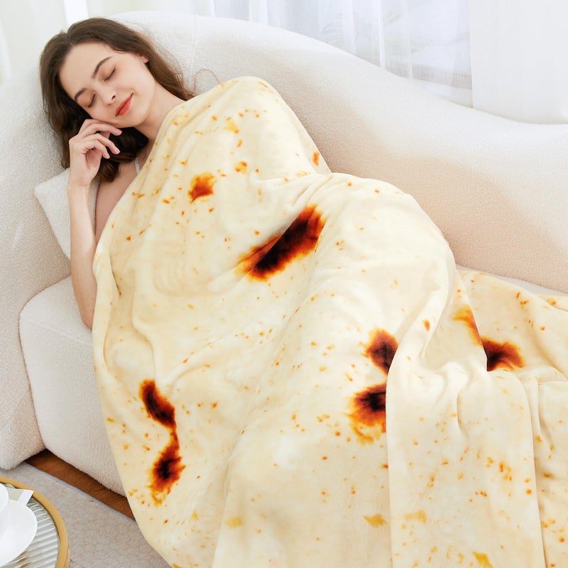 Admitrack Burrito Tortilla Blanket 71in, Double Sided Super Soft Flannel Throw, Gag Novelty Tortilla White Elephant Gift for Christmas Adults Kids Couples Parties - Image 5